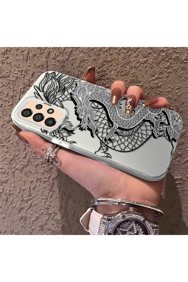 Samsung Galaxy A33 Compatible High Quality Chinese Style Black and White Dragon Printed Case