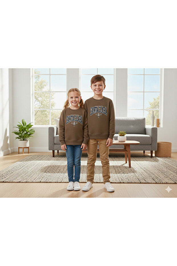 Figure Printed Brown 3-Yarn Comfortable Warm Sweatshirt for Girls/Boys