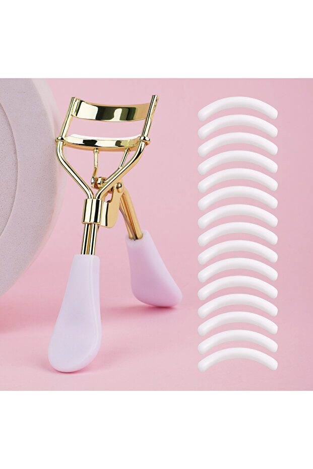 White and gold A curly long-lasting eyelash clip with 15 silicone replacement pads, made with eye ma