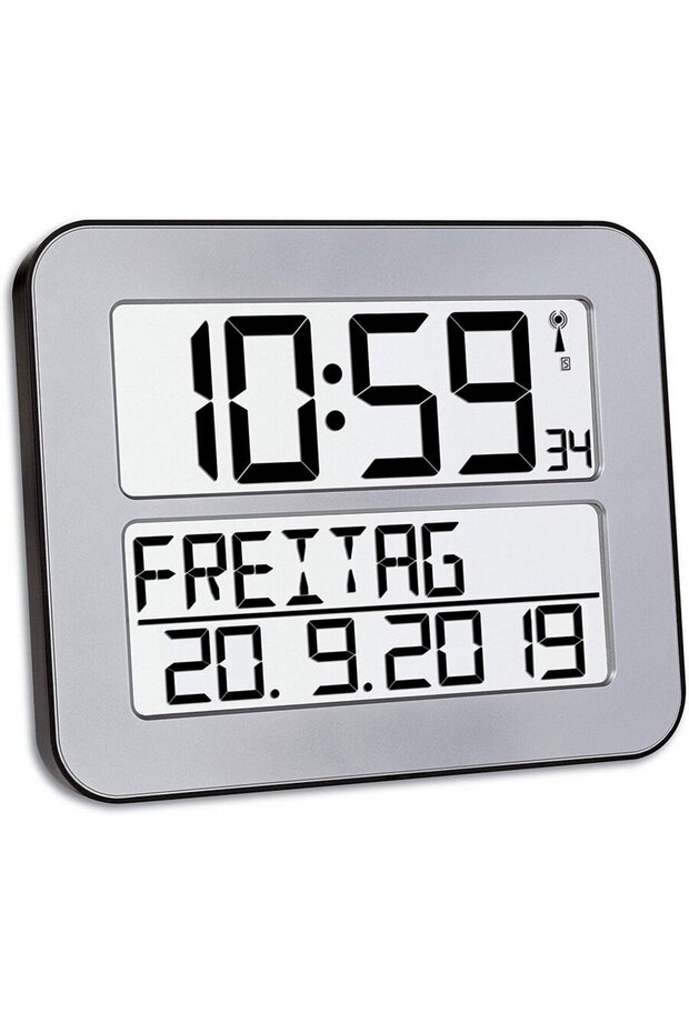 Digital radio clock TIMELINE MAX, wall clock (silver) - 1