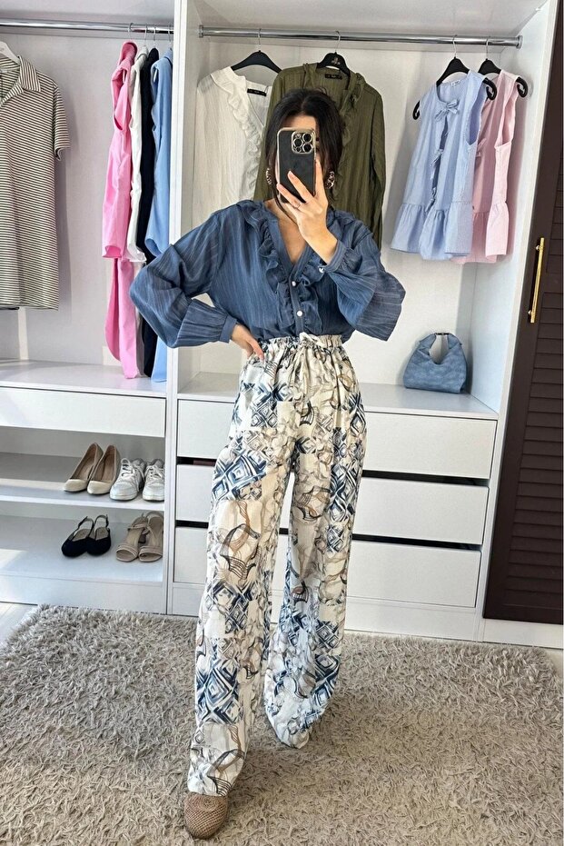 بنطلون منقوش قابل لتعديل الخصر - متعدد الألوان - 1