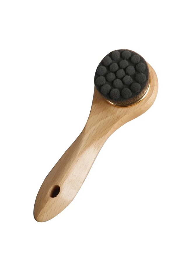 Grey Wooden Handle Face Wash Brush Beech Handle Bamboo Handle Wooden Manual Face Wash Brush