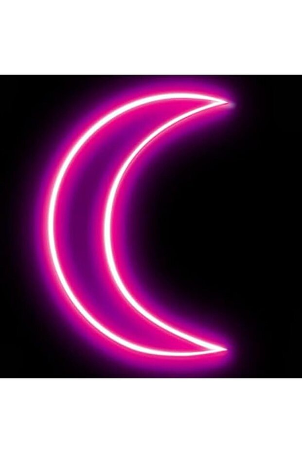 مصباح نيون هلالي 50×50 سم بقاعدة أكريليك 6 مم، مزود بإضاءة LED بنفسجية اللون، مناسب لشهر رمضان والعيد.