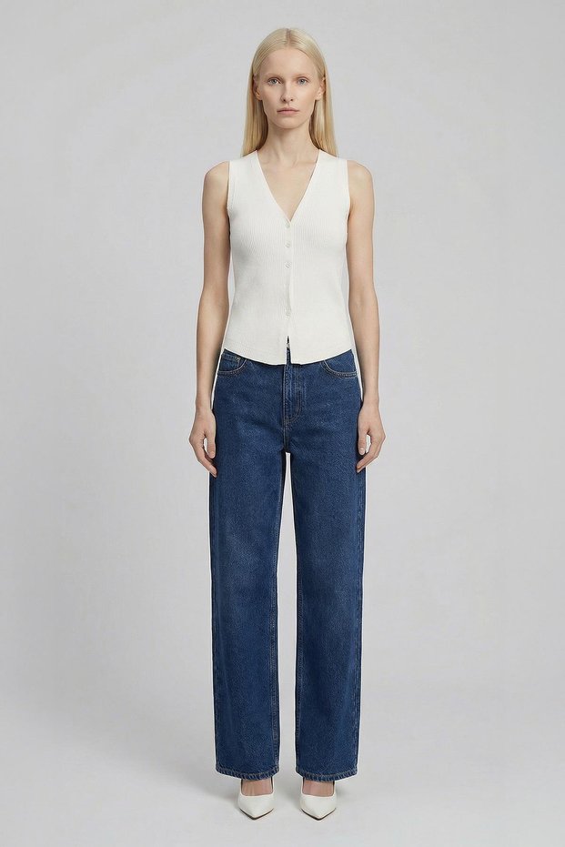 White Buttoned Zero Sleeve Vest 023