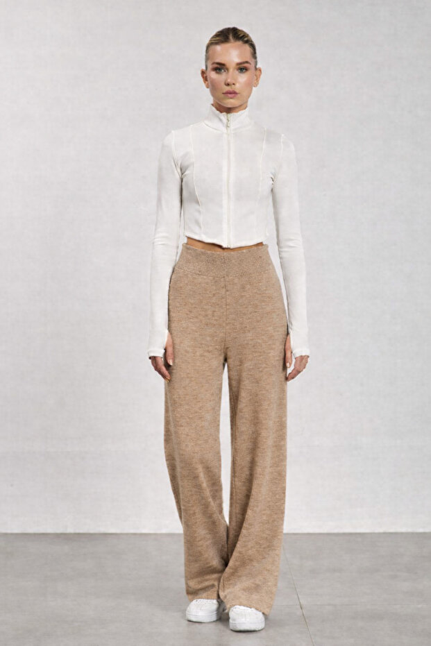 Karamel High Waist Wide Leg Knitwear Trousers