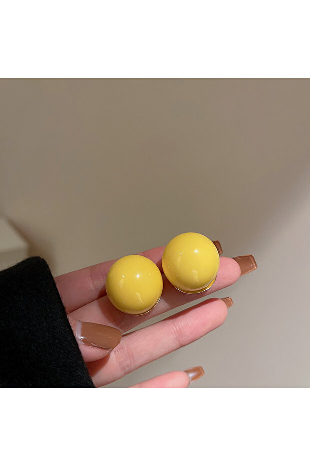 Yellow Acrylic Solid Candy Color Round Ball Stud Earrings for Women Simple Versatile Sweet Cute Temp