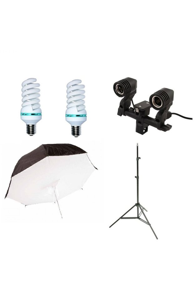 Continuous light kit with 2 bulbs and 92cm softbox umbrella with back reflection