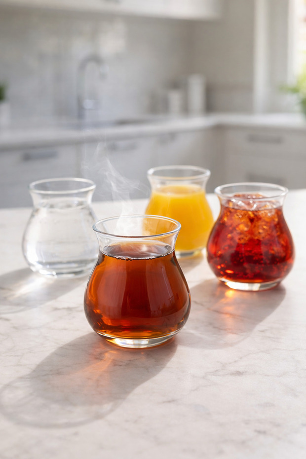 Set of 4 200 ml Borosilicate Glass Almila Cups Heat Resistant Transparent Kw-724