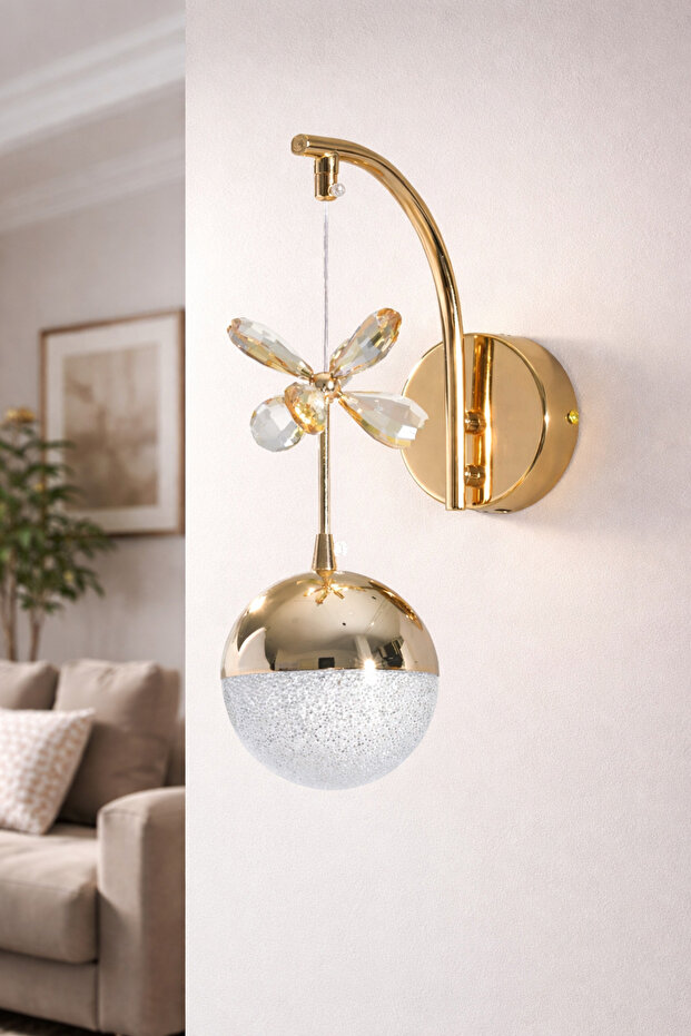 Stylish LED Wall Sconce Butterfly Stone-Embellished Pendant Rose Gold