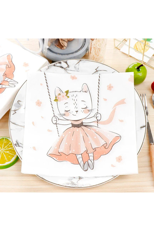 20pcs New Cat Swing Printing Paper Towels Cartoon Birthday Party Colorful Napkins Personalized Dress