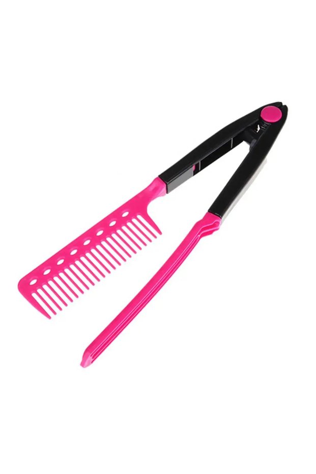 Pink 1pcs Folding V Type Hair Straightener Brush DIY Hairdress Tool Hairdressing Combs Natural Hair