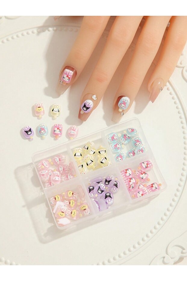 MINISO 03-60Pcs 30/60Pcs Kawaii Mixed Design Resin Nail Charms Long Nail Art Accessories with Flat-B