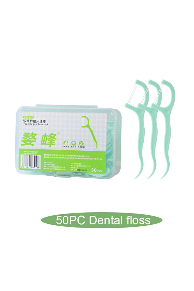50PC Double Line Dental Floss Mint Disposable Bow Design Portable Oral Cleaning Toothpick Floss Pick