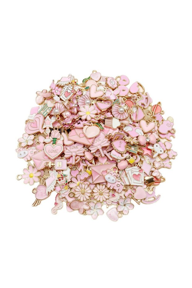 50pcs 50pcs/Lot Girl Pink Drip Oil Accessories Random Mixed Style Charm Animal Heart Flower Moon Pen