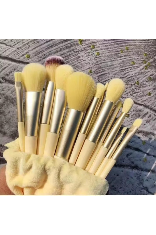 YELLOW 13-Piece Yellow Makeup Brush Set with Ultra Soft Bristles - Complete Professional Cosmetic Br