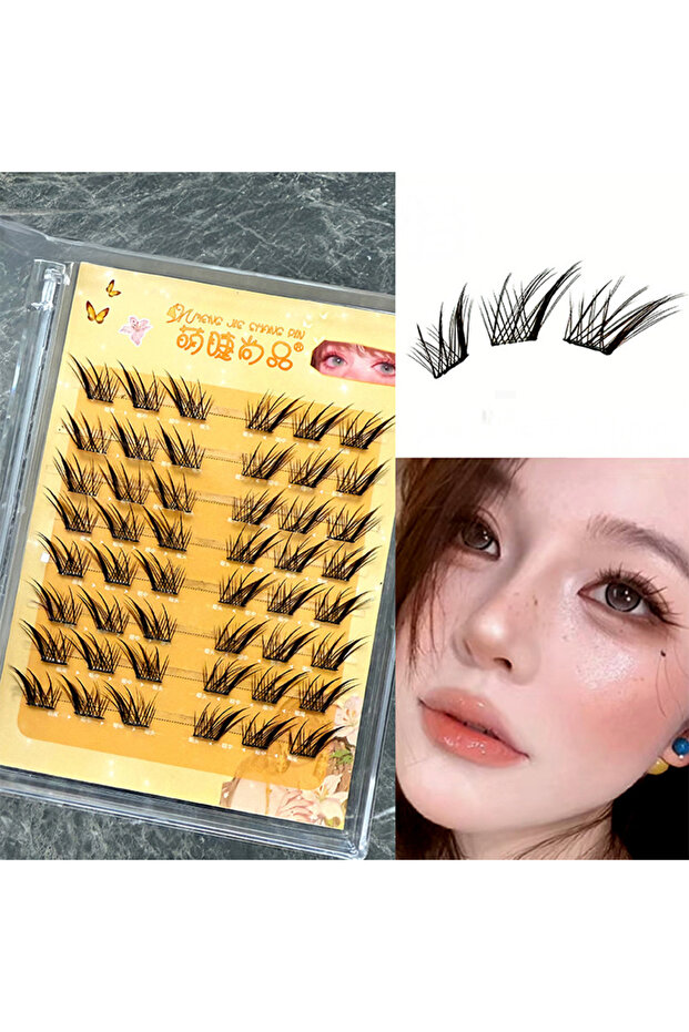 S1 8 Rows Natural No Glue False Eyelashes Extension Manga Individual Cluster Lashes Women Girls Dail