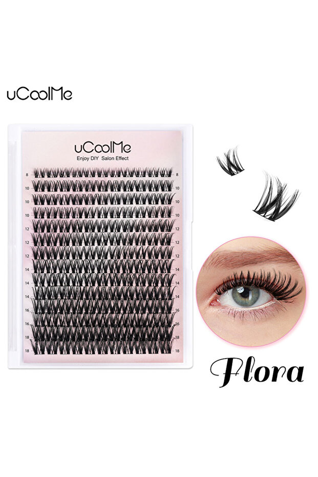 Flora Lashes Only uCoolMe Flora Eyelashes Extension Ultra Thin Band D Curl Natural Wide Span Wispy L