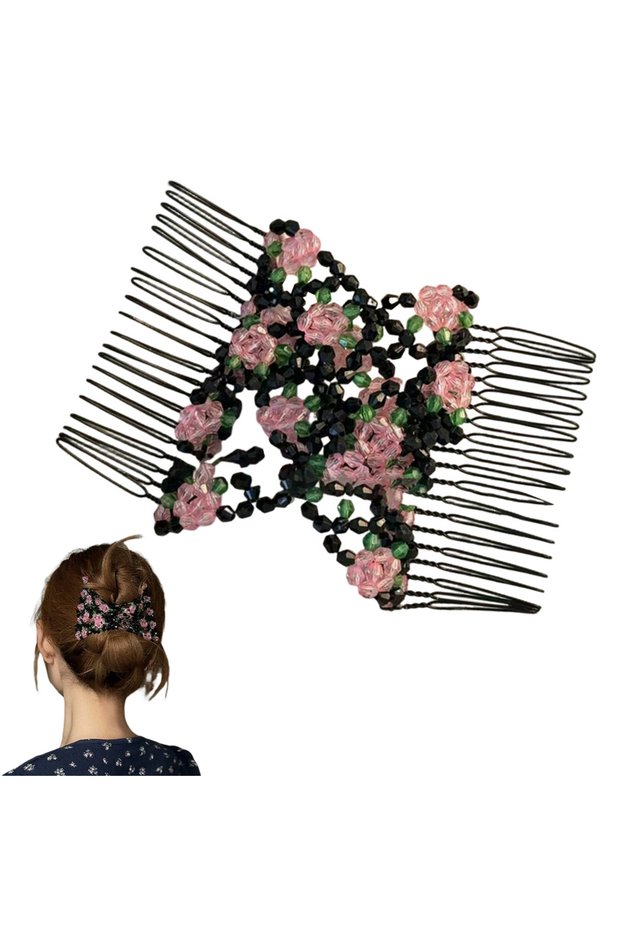 Pink Women Magic Elastic Hair Comb 2 Row Magic Easy Stretching Hair Comb for Birthday Stage Party Ha