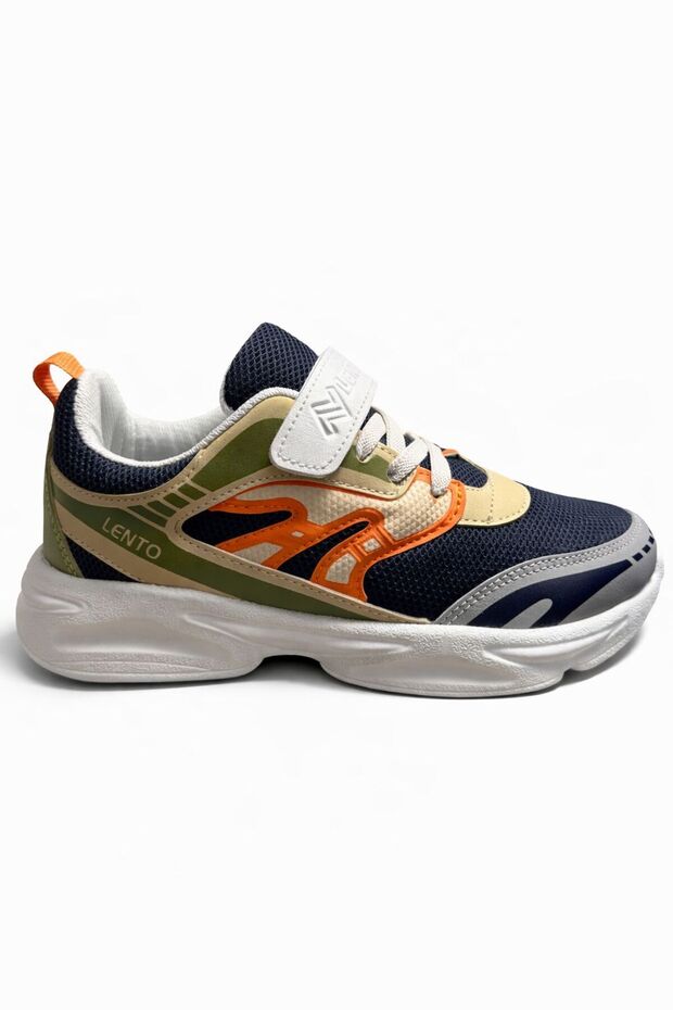 Unisex Children's Velcro and Lace-Up Lightweight Casual Sneaker Sports Shoes Black Cream