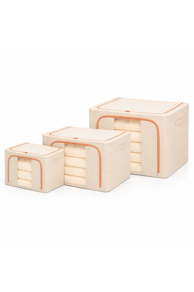 Set 3 cutii de depozitare crem