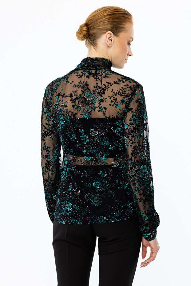 Desenli Tül Bluz - 3