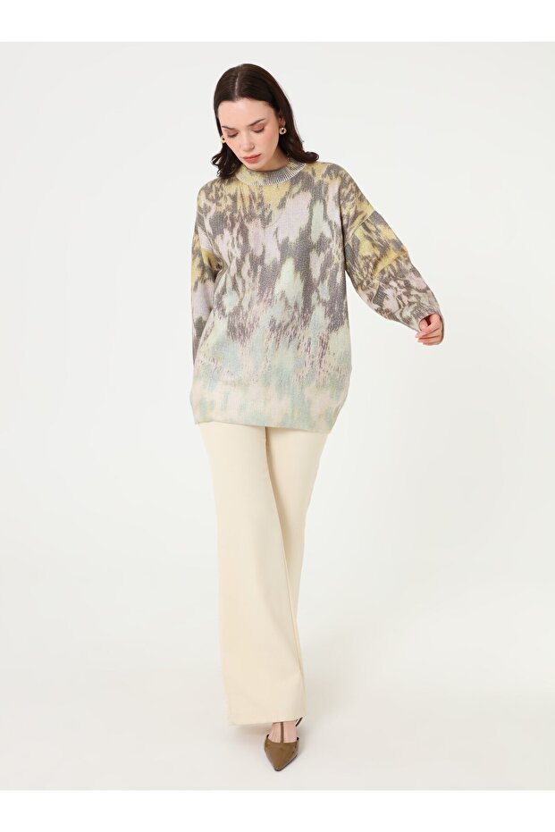 Abstract Patterned Knitwear Sweater - Yellow Patterned - - 2