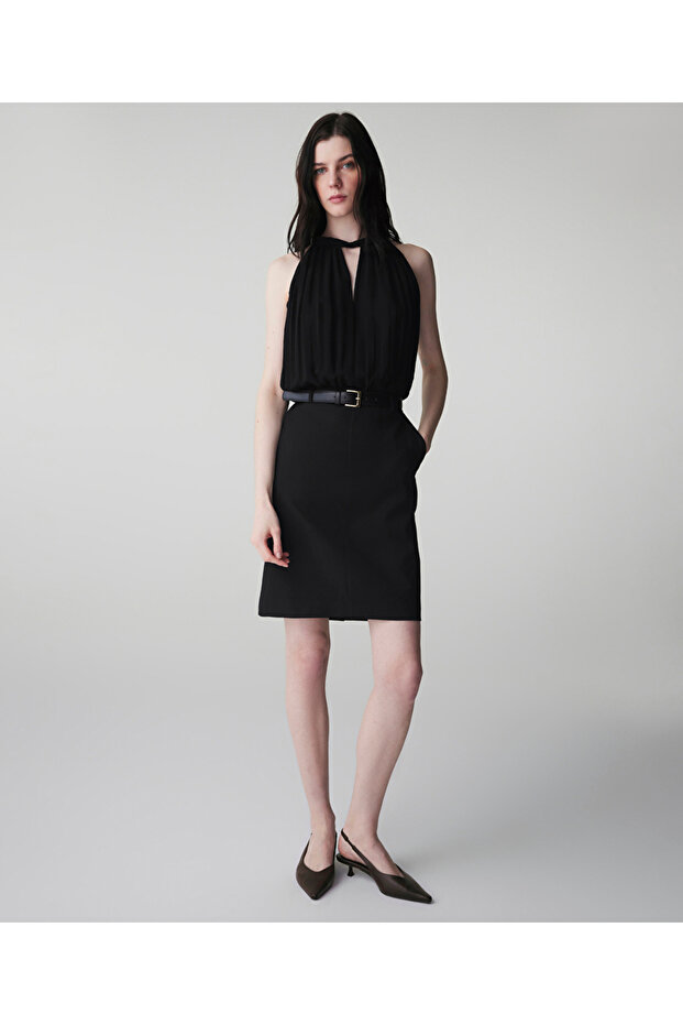 Kemerli çift parça görünüm elbise - 1