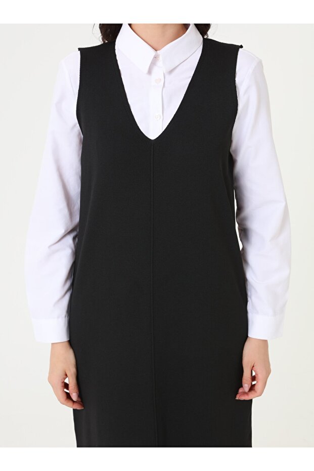 Triko Tesettür Elbise - Siyah - - 4