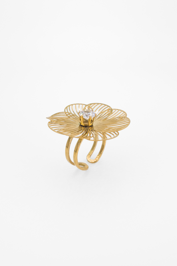 Elegant Flower Figured Adjustable Women's Ring - Crystal Stone | Stainless Steel