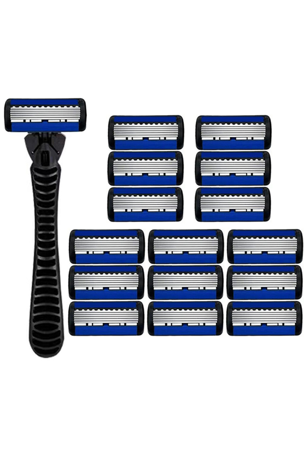 1Holder and 15Blades 6-Layer Razor Head Manual Shaver , Stainless Steel Classic Double Edge Blade Ra