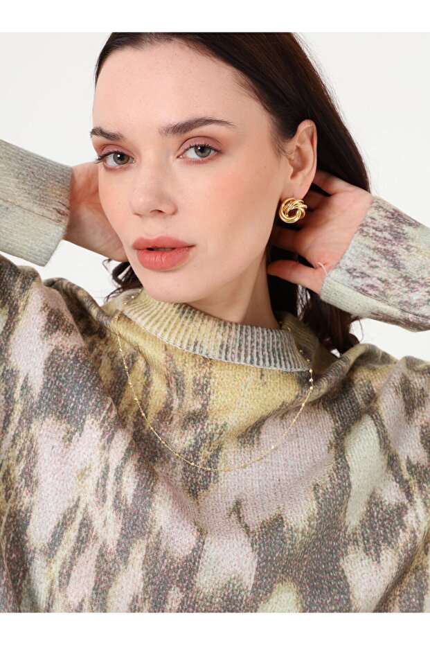 Abstract Patterned Knitwear Sweater - Yellow Patterned - - 3