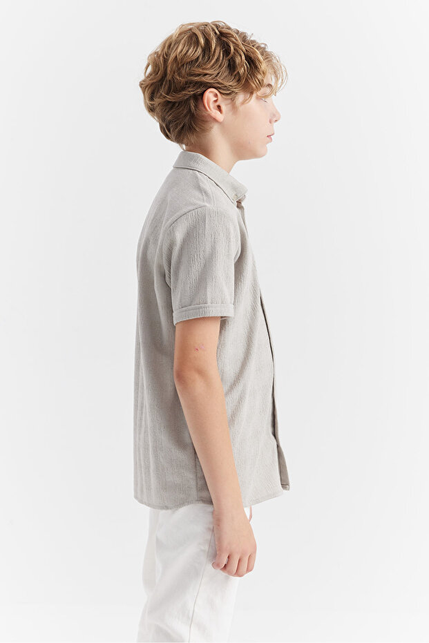 Boy's Collared Buttoned Textured Shirt - 3