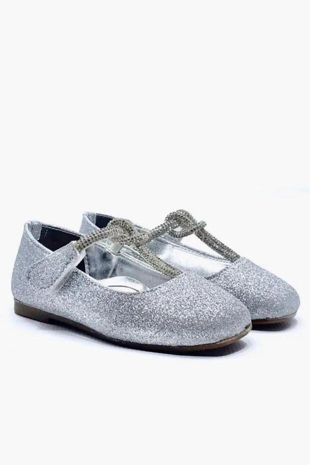 Size 21-25 Girls' Silver Color Velcro Ballerinas