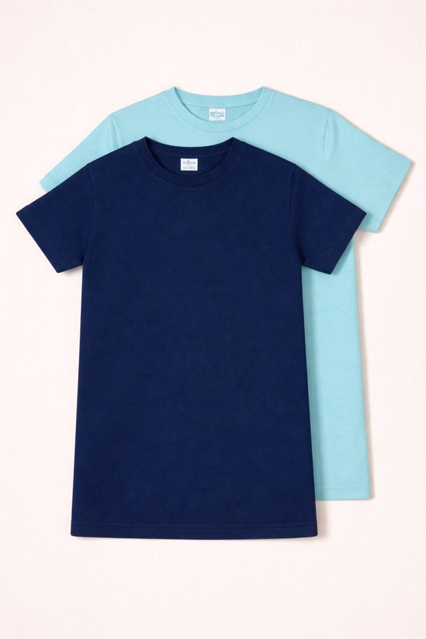 Unisex Children's Crew Neck Short Sleeve Standard Fit 2-Pack Dark Blue Color Children's T-Shirt