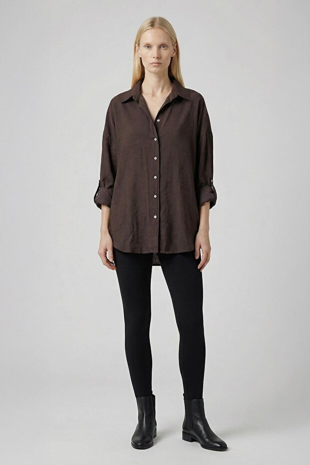 2893 قميص كبير الحجم باللون البني - 1