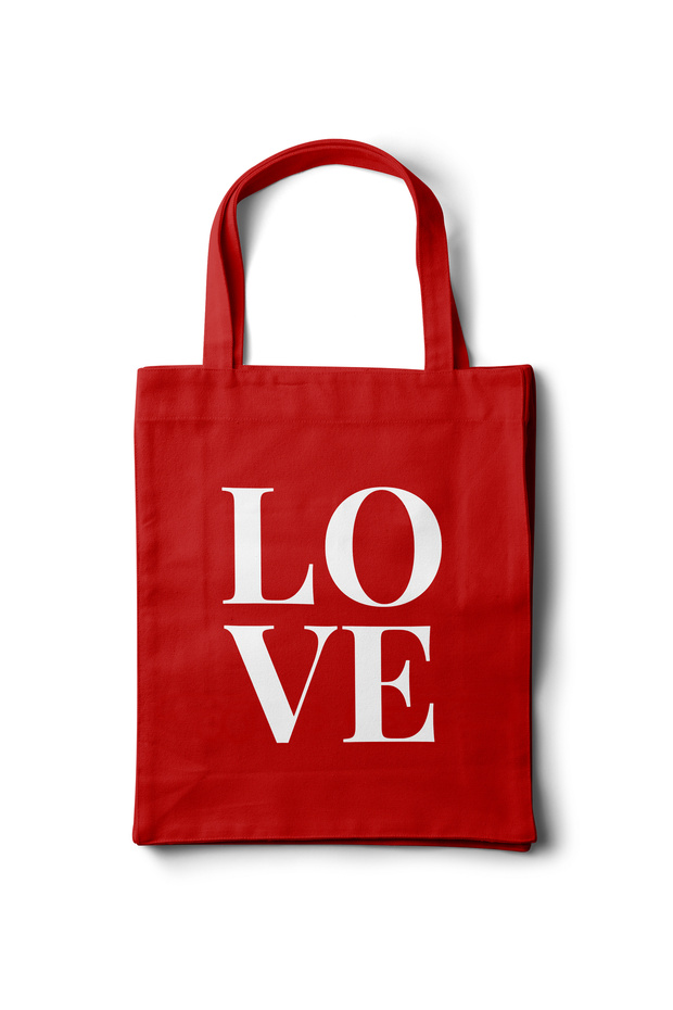 حقيبة قماشية من الجبردين - تصميم مطبوع بخط LOVE - 35x40
