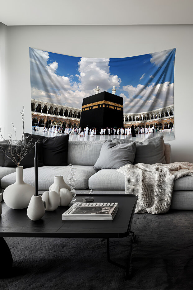 Kaaba Patterned Wall Covering Wall Tapestry Suede Textured Fabric