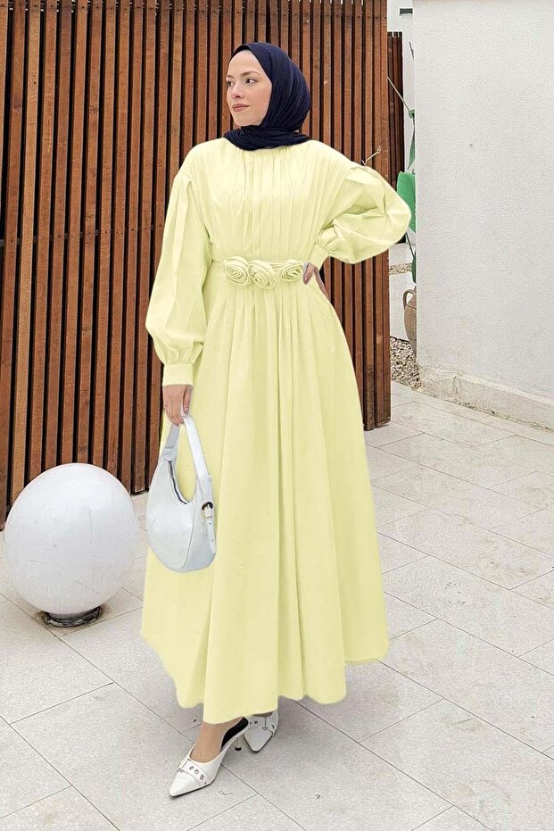 Pleated Poplin Dress Yellow