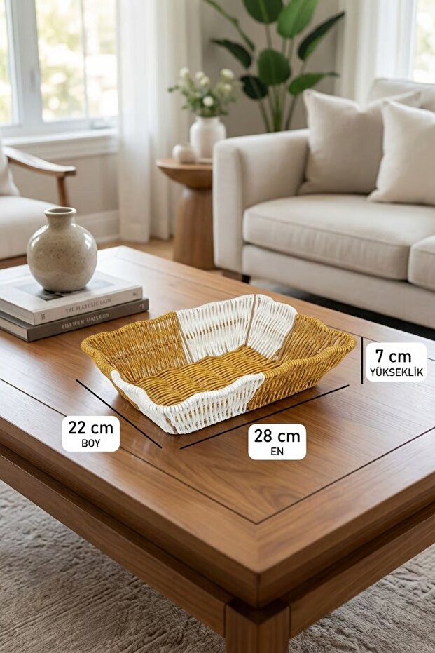 ®   Rectangular Dual Color Plastic Rattan Bread and Fruit Basket - Multi-Purpose Bathroom and Kitchen Flat - 5