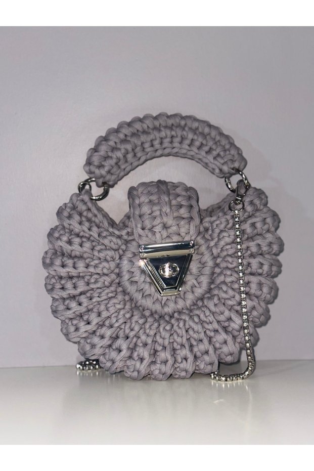 Women's Hand-Knitted Combed Cotton Thread Shoulder and Hand Bag - Design Bag with Metal Lock