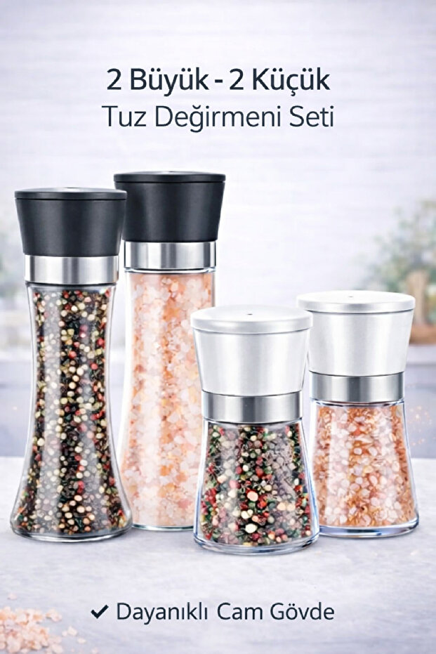 4-Piece Salt and Pepper Grinder Set with Ceramic Blades, Pepper Grinder, Spice Shaker Set