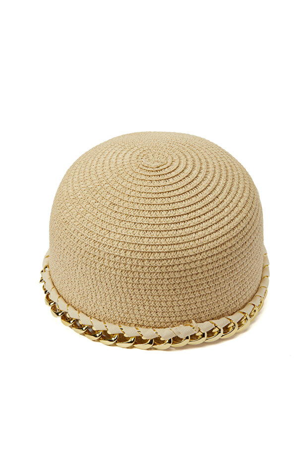 Bej Kadın Hasır Şapka - 3
