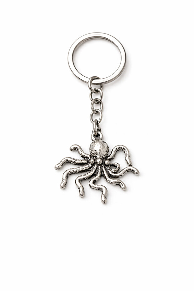 Thin Form Metal Keychain with Eight Arms and Sea Figure