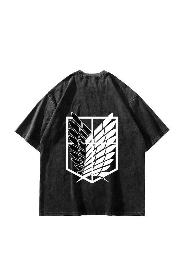 Wings of Freedom Printed Oversize Unisex Washable Black Tshirt