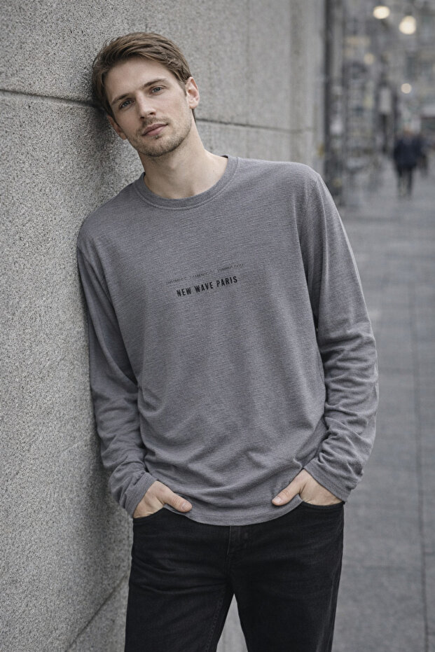 Text Detailed Men's Long Sleeve Sweatshirt