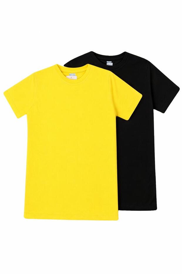 Unisex Children's Crew Neck Short Sleeve Standard Fit 2-Pack Yellow-Black Color Children's T-Shirt