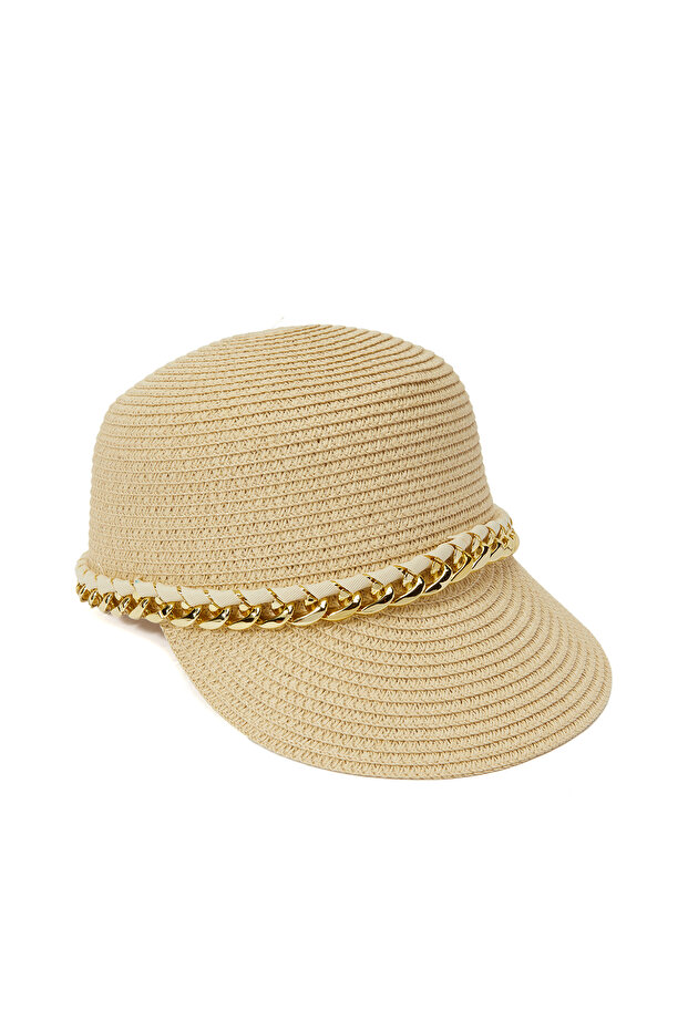 Bej Kadın Hasır Şapka - 1