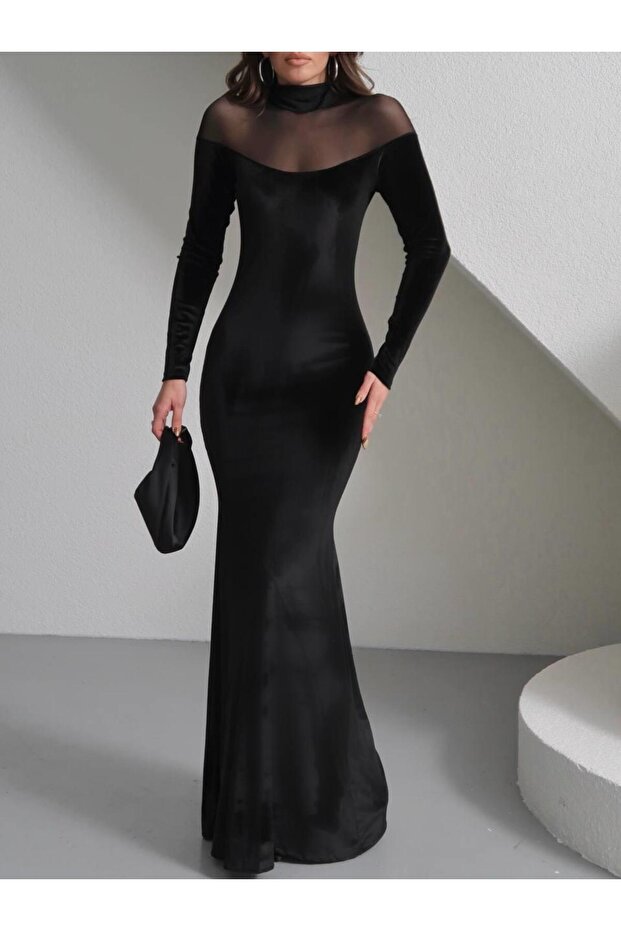 Kadife&Tül maxi boy elbise - 5