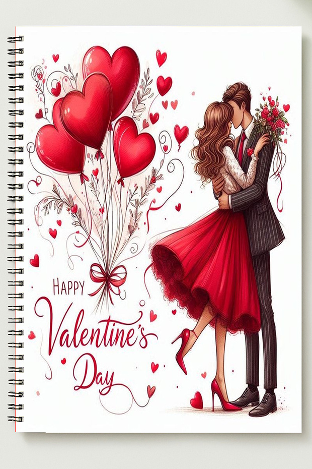 Valentine's Day (Love Themed) A5 Metal Spiral Bound Unlined Cardboard Cover Love Themed