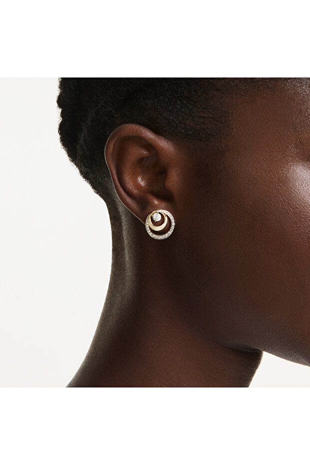 Hyperbola Button Earrings, Round Cut, White, Gold Plated - 5